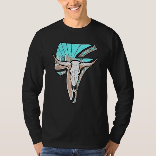 Westerne Turquoise Rodeo Queen Lightning Koe sched T-shirt (Voorkant)