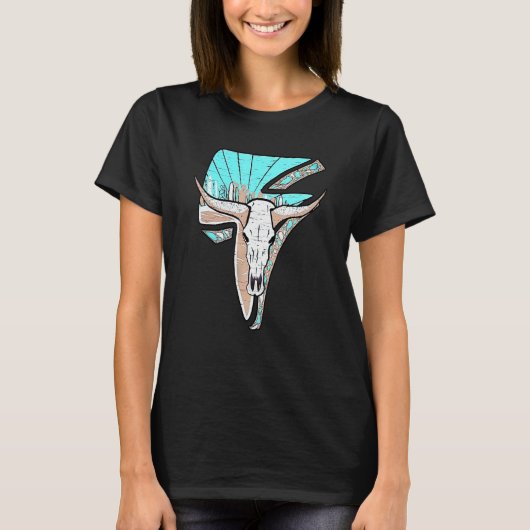 Westerne Turquoise Rodeo Queen Lightning Koe sched T-shirt (Voorkant)