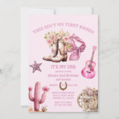 Westerne Tweede Rodeo Bows Roze Cowgirl Verjaardag Kaart (Voorkant)