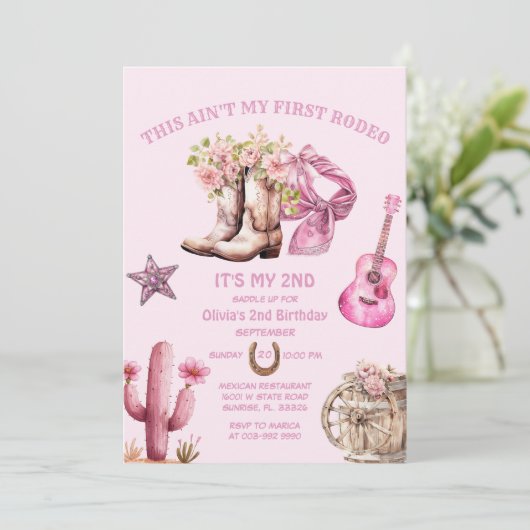 Westerne Tweede Rodeo Bows Roze Cowgirl Verjaardag Kaart (Staand voorkant)