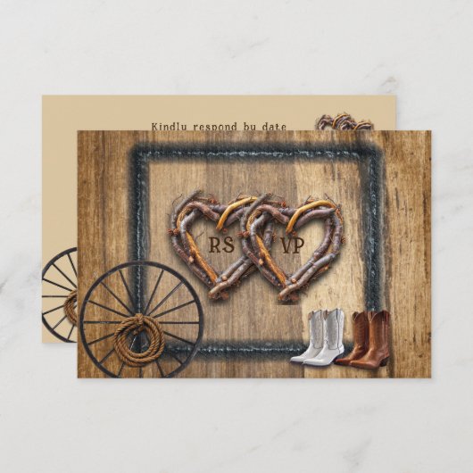Westerne Twig Lijsten van het Huwelijk, het Wiel v RSVP Kaartje (Voorkant / Achterkant)