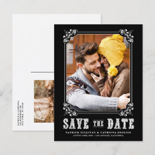 Westerne Typografie Foto Lijst Black Save the Date Aankondigingskaart