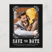Westerne Typografie Foto Lijst Black Save the Date Aankondigingskaart (Voorkant)