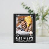 Westerne Typografie Foto Lijst Black Save the Date Aankondigingskaart (Staand voorkant)