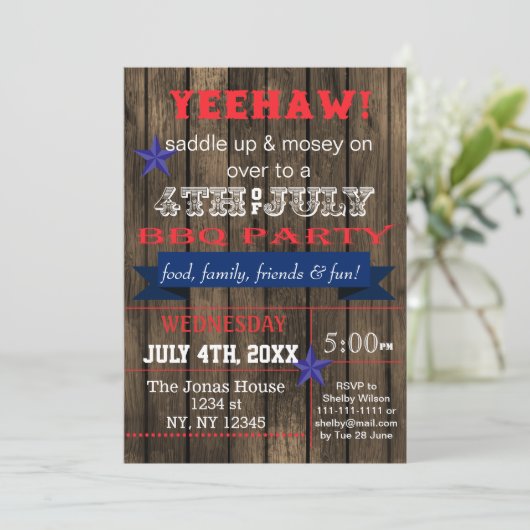 Westerne Uitnodiging op 4 juli van de BBQ-feestdag (Staand voorkant)