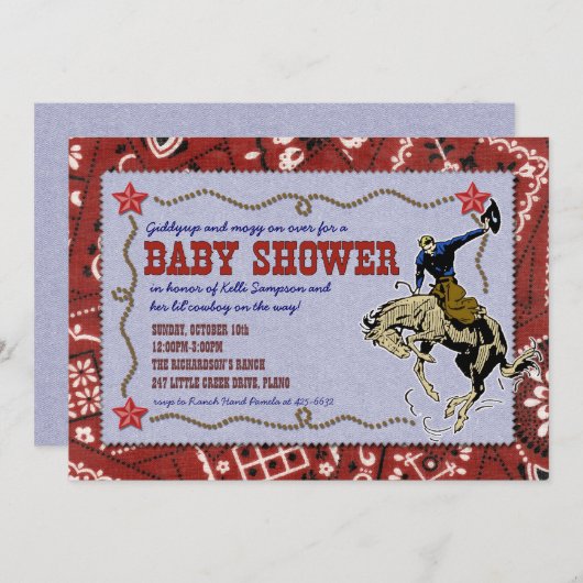 Westerne uitnodiging tot Baby shower Cowboy (Voorkant / Achterkant)