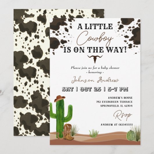 Westerne uitnodiging tot Baby shower Cowboy (Voorkant / Achterkant)