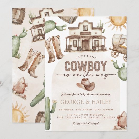 Westerne uitnodiging tot Baby shower Cowboy (Voorkant / Achterkant)
