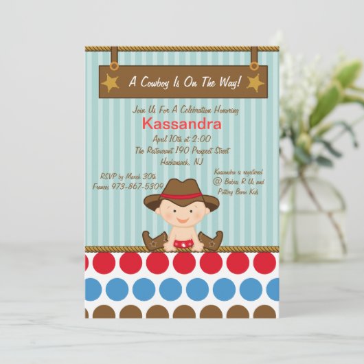 Westerne uitnodiging tot Baby shower van Little Co (Staand voorkant)