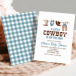 Westerne uitnodiging tot het indienen van Baby sho<br><div class="desc">Een kleine cowboy is onderweg. Westerne Cowboy ontwierp het baby shower met blauw gelaat.</div>