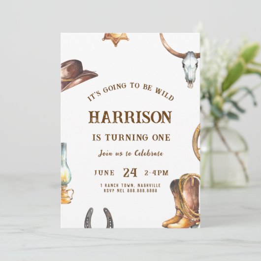 Westerne uitnodiging van Birthday Cowboy Rodeo (Staand voorkant)