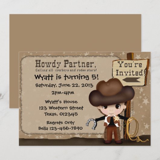 Westerne uitnodiging van Cowboy Birthday (Voorkant / Achterkant)