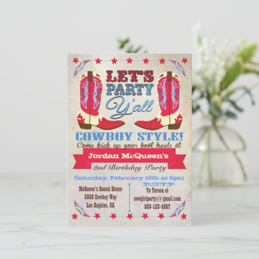 Westerne uitnodiging van Cowboy Birthday Party (Staand voorkant)