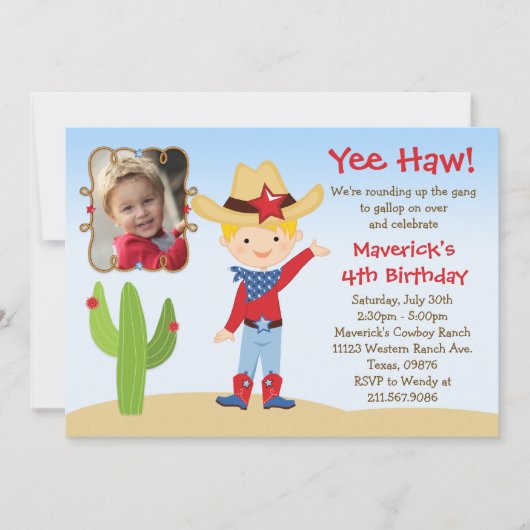 Westerne uitnodiging van Cowboy Birthday Party (Voorkant)