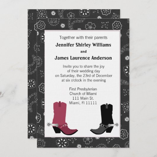 Westerne uitnodiging van Cowboy Boots Wedding (Voorkant / Achterkant)