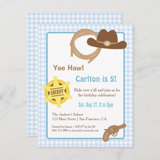 Westerne uitnodiging van Cowboy Kinder Birthday (Voorkant / Achterkant)