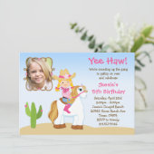 Westerne uitnodiging van Cowgirl Horse Birthday (Staand voorkant)