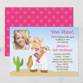 Westerne uitnodiging van Cowgirl Horse Birthday (Voorkant / Achterkant)
