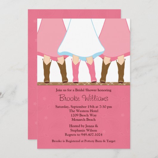 Westerne Uitnodiging van de Bridal van Boots (Voorkant / Achterkant)