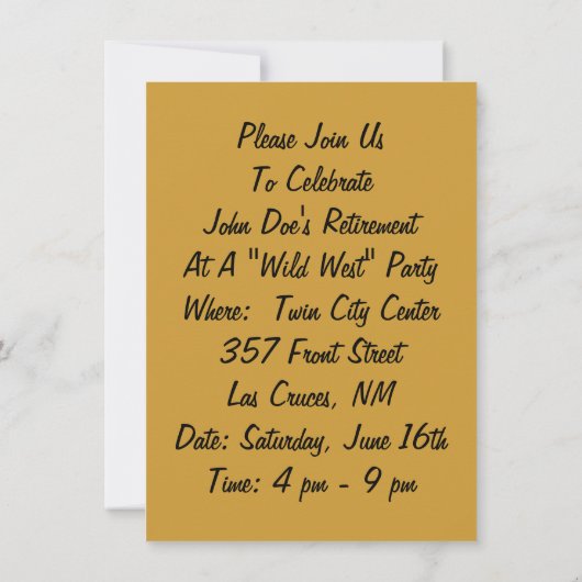 Westerne uitnodiging van de Wild West Party over t (Achterkant)