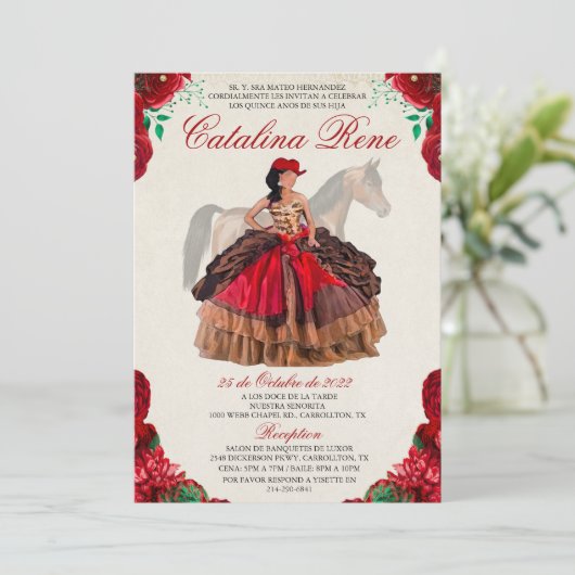 Westerne uitnodiging van Quinceanera Quince Anos (Staand voorkant)