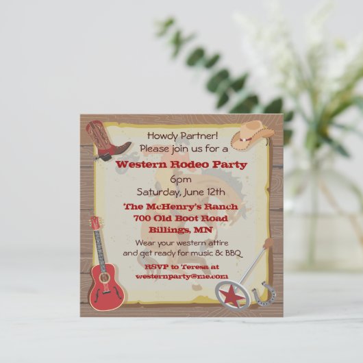 Westerne uitnodiging van Rodeo Cowboy Party (Staand voorkant)