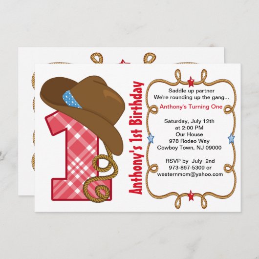 Westerne uitnodiging voor Big One Boy Birthday (Voorkant / Achterkant)