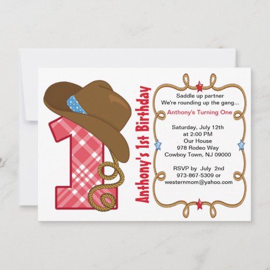 Westerne uitnodiging voor Big One Boy Birthday (Voorkant)