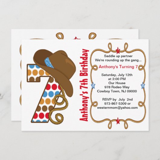 Westerne uitnodiging voor Big Seven Boy Birthday (Voorkant / Achterkant)