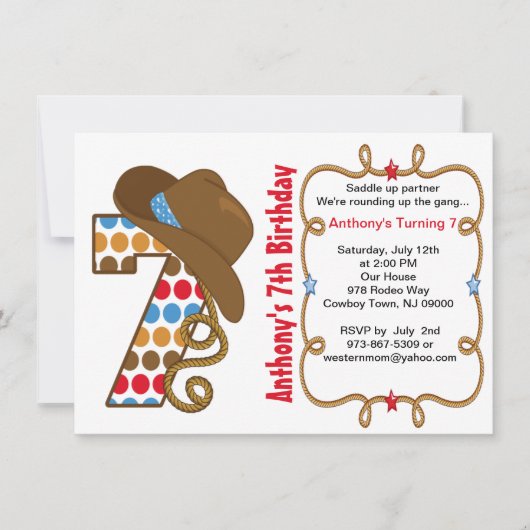 Westerne uitnodiging voor Big Seven Boy Birthday (Voorkant)