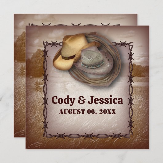 Westerne uitnodiging voor bruiloft van Cowboy Rust (Voorkant / Achterkant)