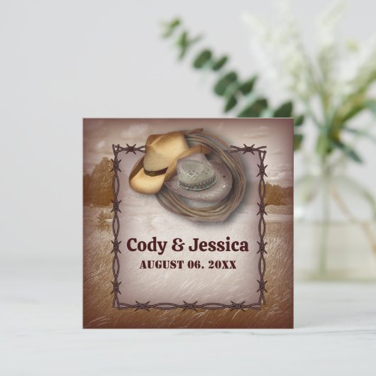 Westerne uitnodiging voor bruiloft van Cowboy Rust (Staand voorkant)