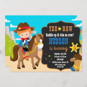 Westerne uitnodiging voor cowboy verjaardagsuitnod (Voorkant / Achterkant)