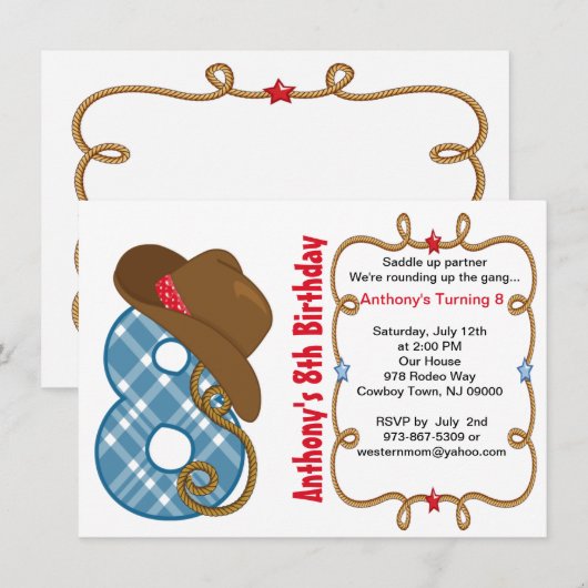 Westerne uitnodiging voor de geboorte van Big Eigh (Voorkant / Achterkant)