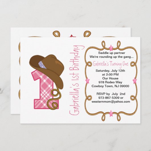 Westerne uitnodiging voor de geboorte van Big One  (Voorkant / Achterkant)