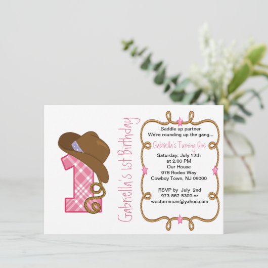 Westerne uitnodiging voor de geboorte van Big One  (Staand voorkant)