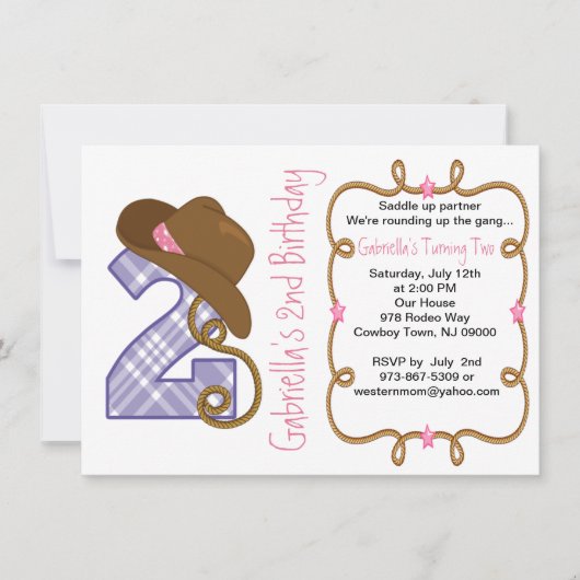 Westerne uitnodiging voor een meisje van twee meis (Voorkant)