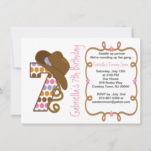 Westerne uitnodiging voor een zeven meisjes (Voorkant)