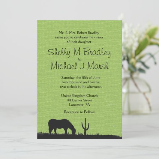 Westerne uitnodiging voor groene bruiloft (Staand voorkant)
