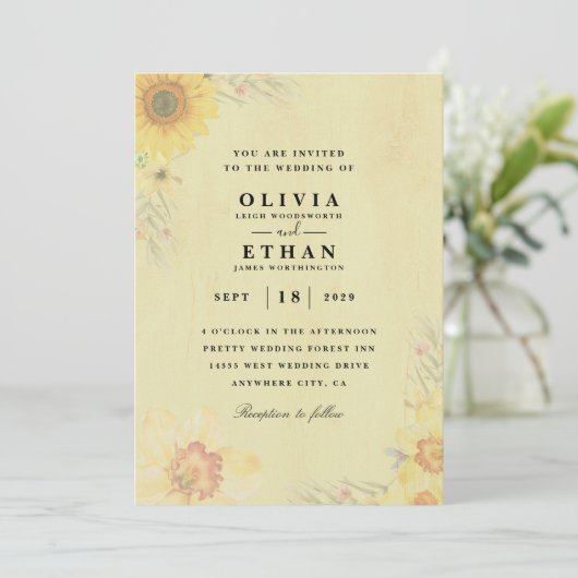 westerne uitnodiging voor het bruiloft van zonnebl (Staand voorkant)