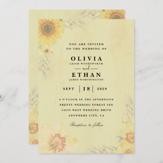 westerne uitnodiging voor het bruiloft van zonnebl (Voorkant / Achterkant)