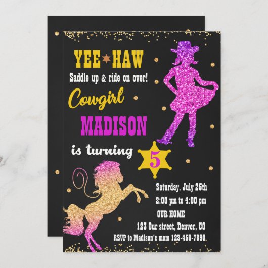 Westerne uitnodiging voor verjaardagsuitnodiging v (Voorkant / Achterkant)