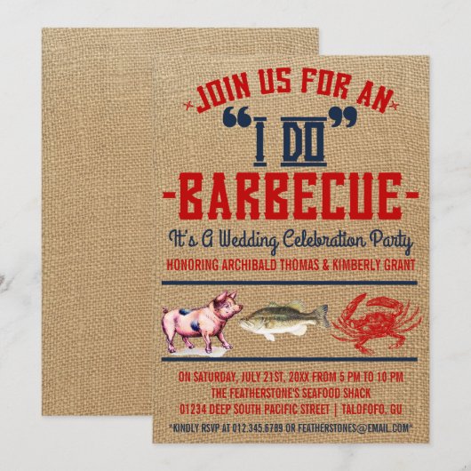 Westerne uitnodigingen van de Barbecue Wedding Par (Voorkant / Achterkant)