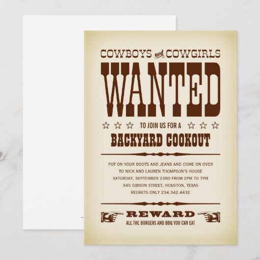 Westerne uitnodigingen voor Gezochte Poster (Voorkant / Achterkant)