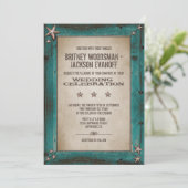 Westerne uitvindingen van Turquoise Barn Wood Wedd Kaart (Staand voorkant)