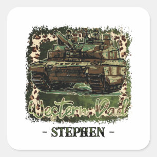 Westerne vader militaire tank camouflage vierkante sticker