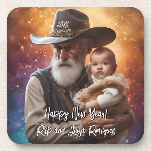 Westerne Vader Tijd en Baby Nieuwjaar Bier Onderzetter (Voorkant)