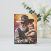 Westerne Vader Tijd en Baby Nieuwjaar Briefkaart (Staand voorkant)