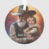 Westerne Vader Tijd en Baby Nieuwjaar Ornament (achterkant)