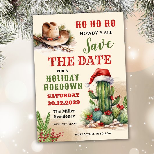 Westerne vakantie Hoedown, Santa Hat Cowboy Party Save The Date